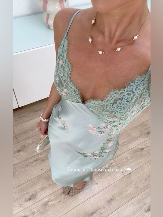 House Of Cb 'Fallon' Light Jade Embroidered Slip Dress Nwot Size Xs D-Dd
